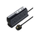 MASTERPLUG 2m 6 Socket 13A plus 2x USB-A Ports Extension Lead Black