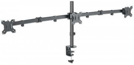 Manhattan Monitor Triple Desk Mount (clamp), 3 screens, 10-27&quot;, Vesa 75x75 to 100x100mm, 3 pivots (full motion), Height up to 44cm, Max 14kg, Black, Box