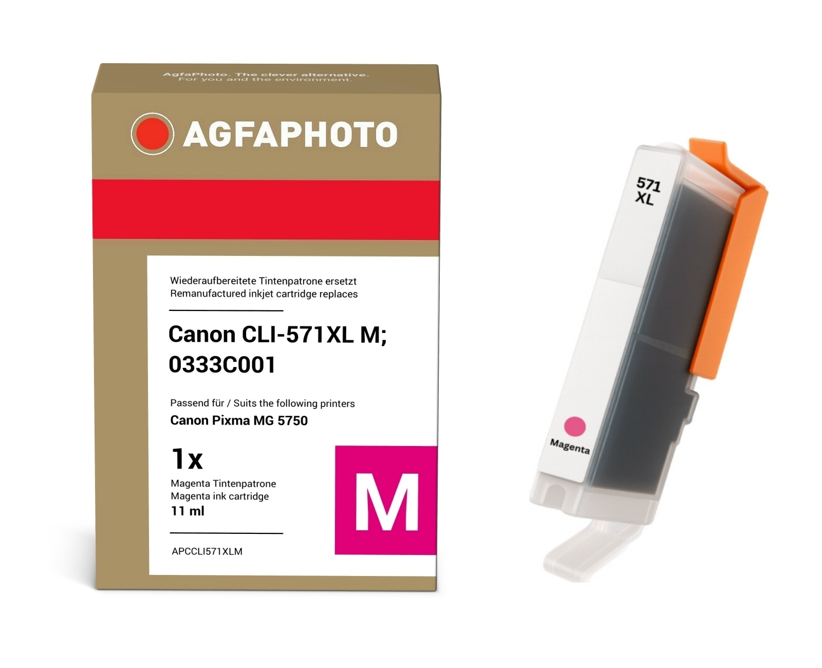 AgfaPhoto Compatible Ink Cartridge. Magenta. Replacement for Canon CLI