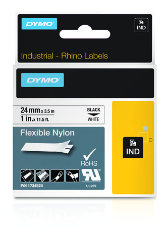Dymo 1734524|S0773840 Ribbon Nylon flexible black on white 24mm x 3,5m for Rhino 6000