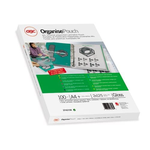 GBC Lamination Pouch A4+ Pre-punched 125 Micron