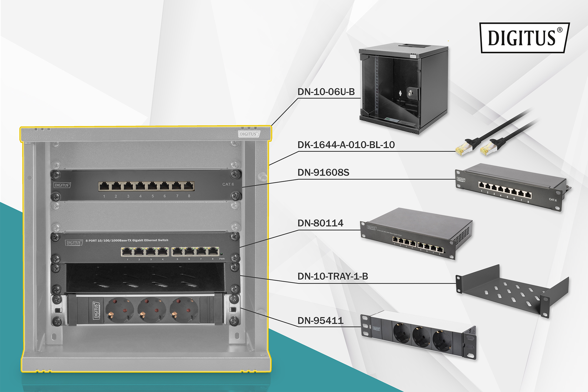 Image of Digitus Network Set - 254 mm (10") - 6U, 312 x 300 mm (W xD)