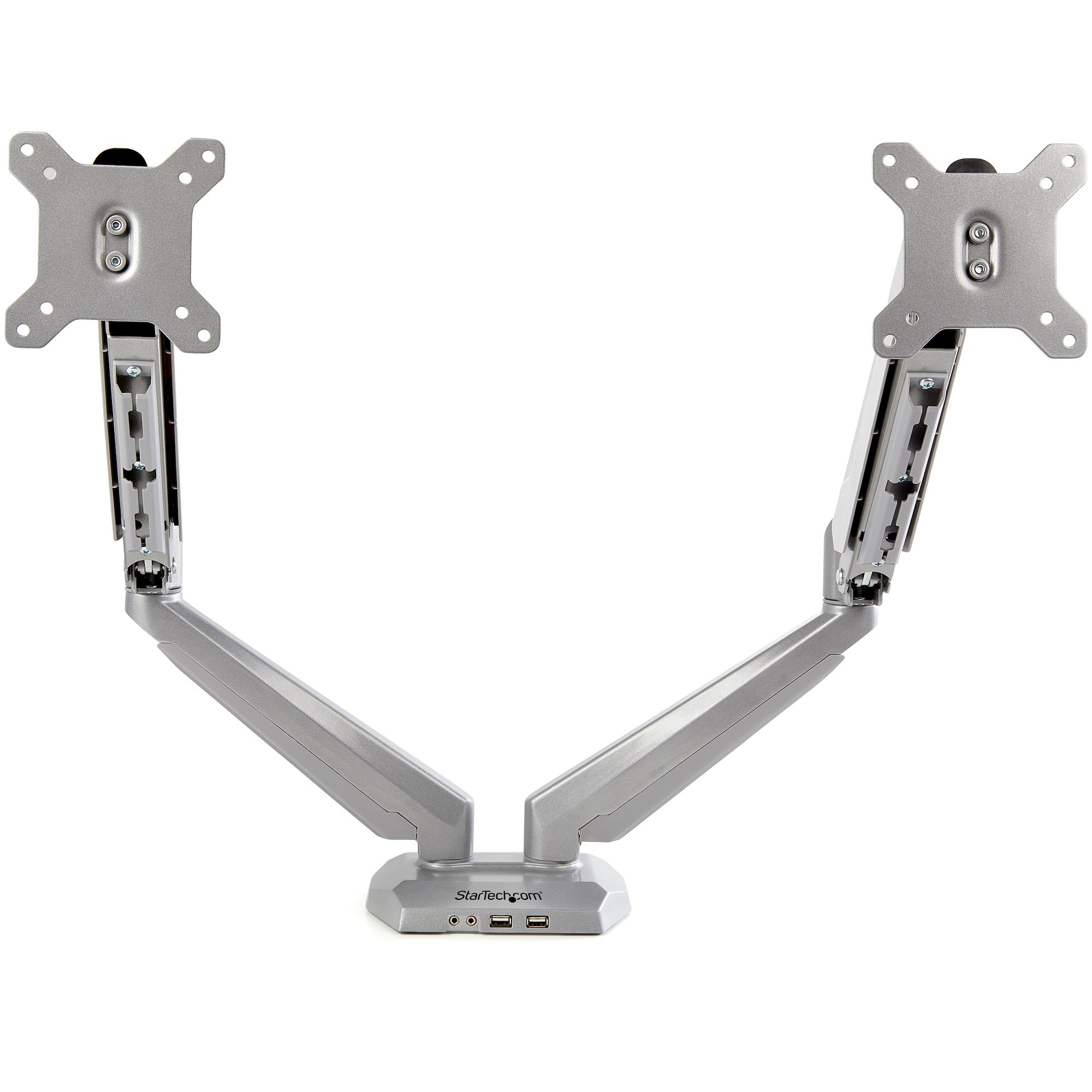 StarTech.com Desk Mount Dual Monitor Arm with USB & Audio - Desk Clamp VESA Mount for up to 30 inch Displays - 2x USB, 2x 3.5mm audio - Ergonomic Full Motion Dual Monitor Arm - Silver