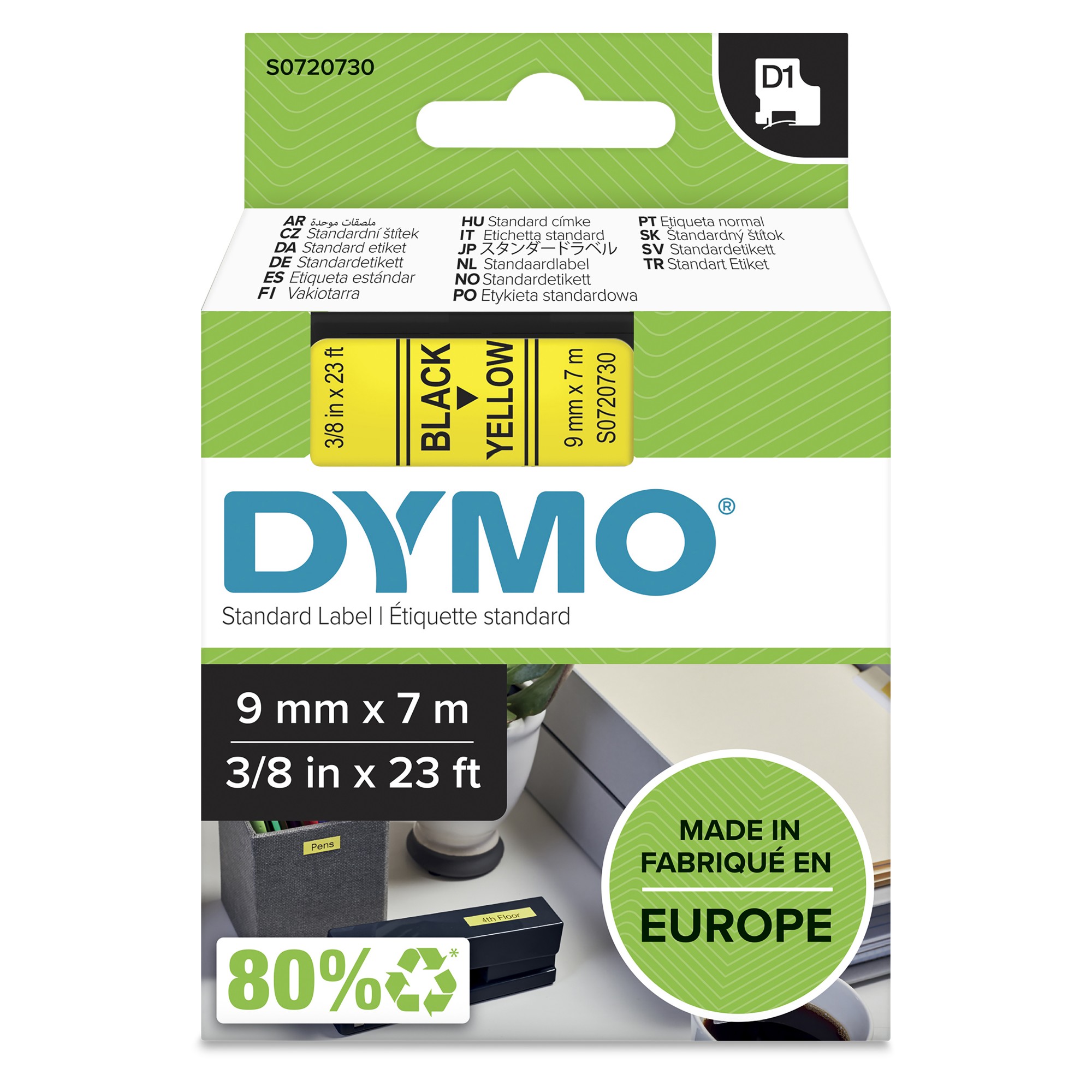 Dymo 40918/S0720730 DirectLabel-etikettes black on yellow 9mm x 7m for Dymo D1 6-12mm/19mm/24mm/9-12mm/9-19mm