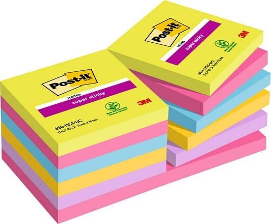Post-It 654-12SS-UC note paper Square Blue, Green, Pink, Purple, Yellow 90 sheets Self-adhesive