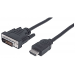 Manhattan HDMI to DVI-D 24+1 Cable, 2m, Black, Lifetime Warranty, Equivalent to HDDVIMM2M