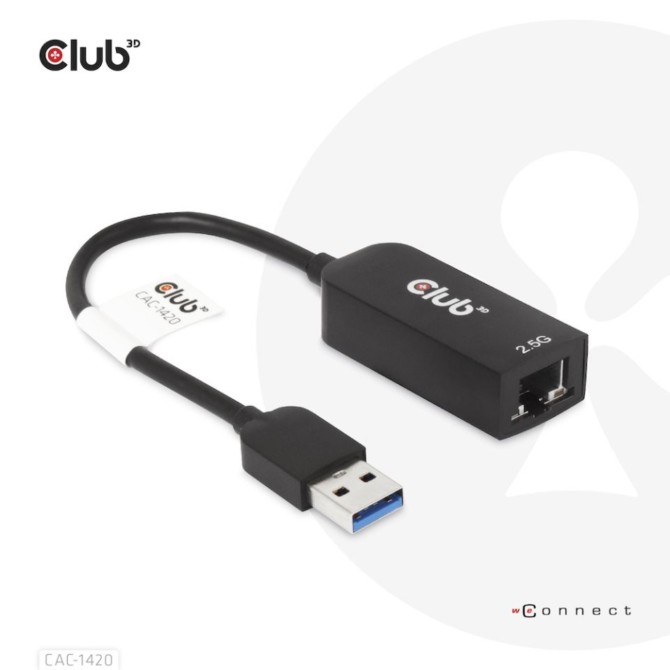 Image of CLUB3D USB 3.2 Gen1 Type A to RJ45 2.5Gbps Adapter