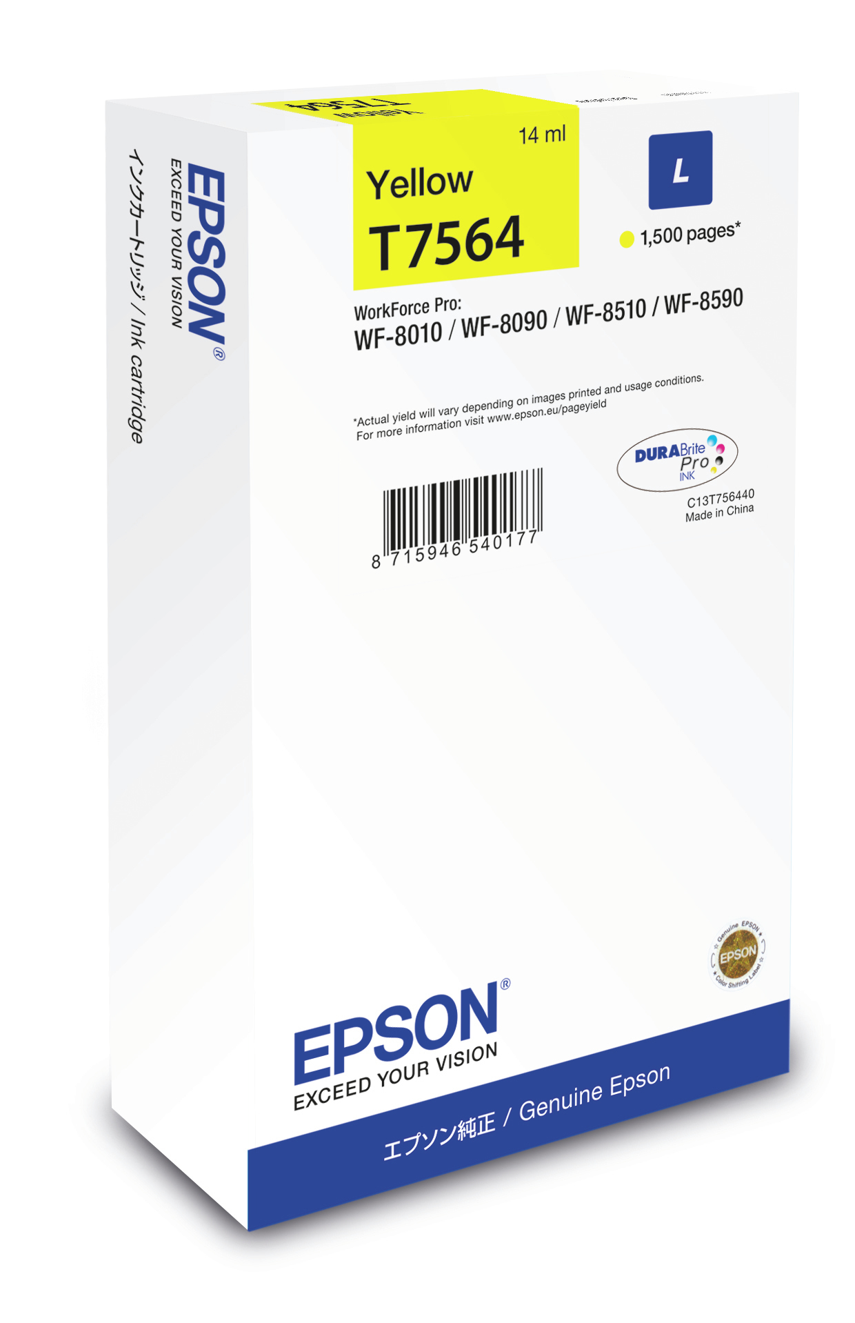 Image of Epson C13T756440/T7564 Ink cartridge yellow, 1.5K pages 14ml for...