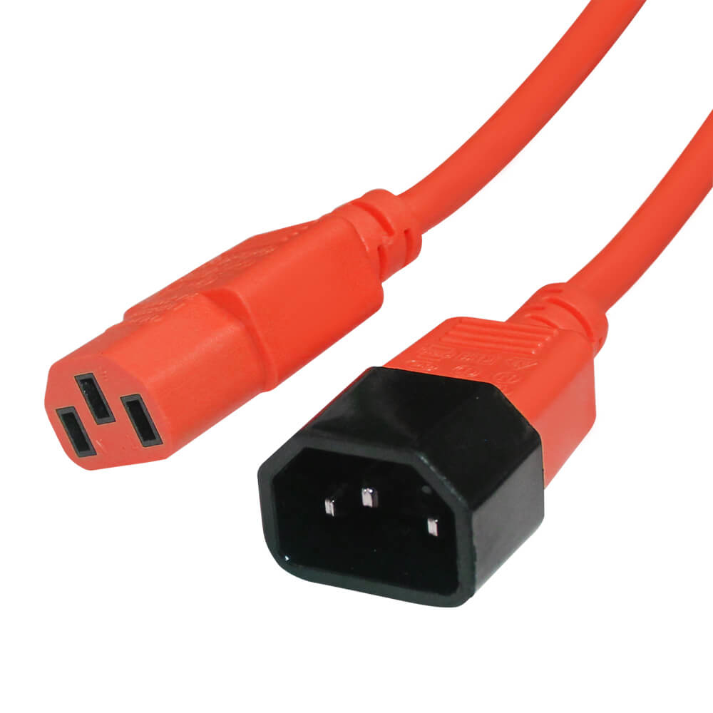 Videk IEC M (C14) to IEC F (C13) Mains Power Cable Red 1Mtr