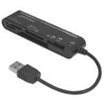 Manhattan USB-A Multi- /Writer, 480 Mbps (USB 2.0), 79-in-1, Slim, Hi-Speed USB, Windows or Mac, Black, Three Year Warranty, Blister