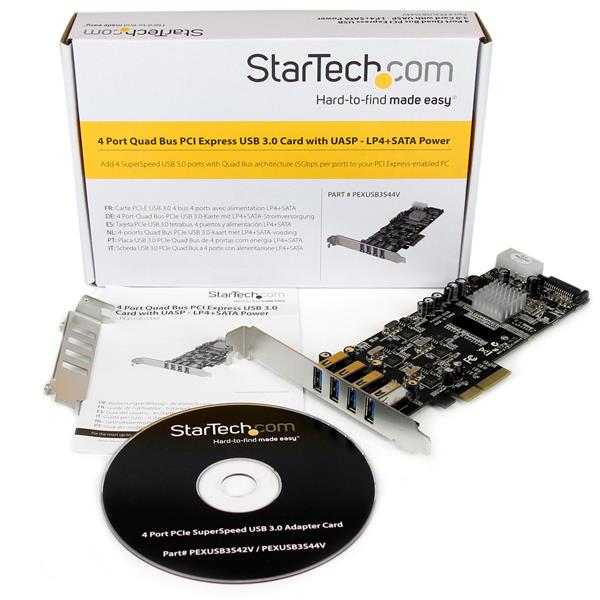 StarTech.com 4 Port PCI Express (PCIe) SuperSpeed USB 3.0 Card Adapter w/ 4 Dedicated 5Gbps Channels - UASP - SATA / LP4 Power