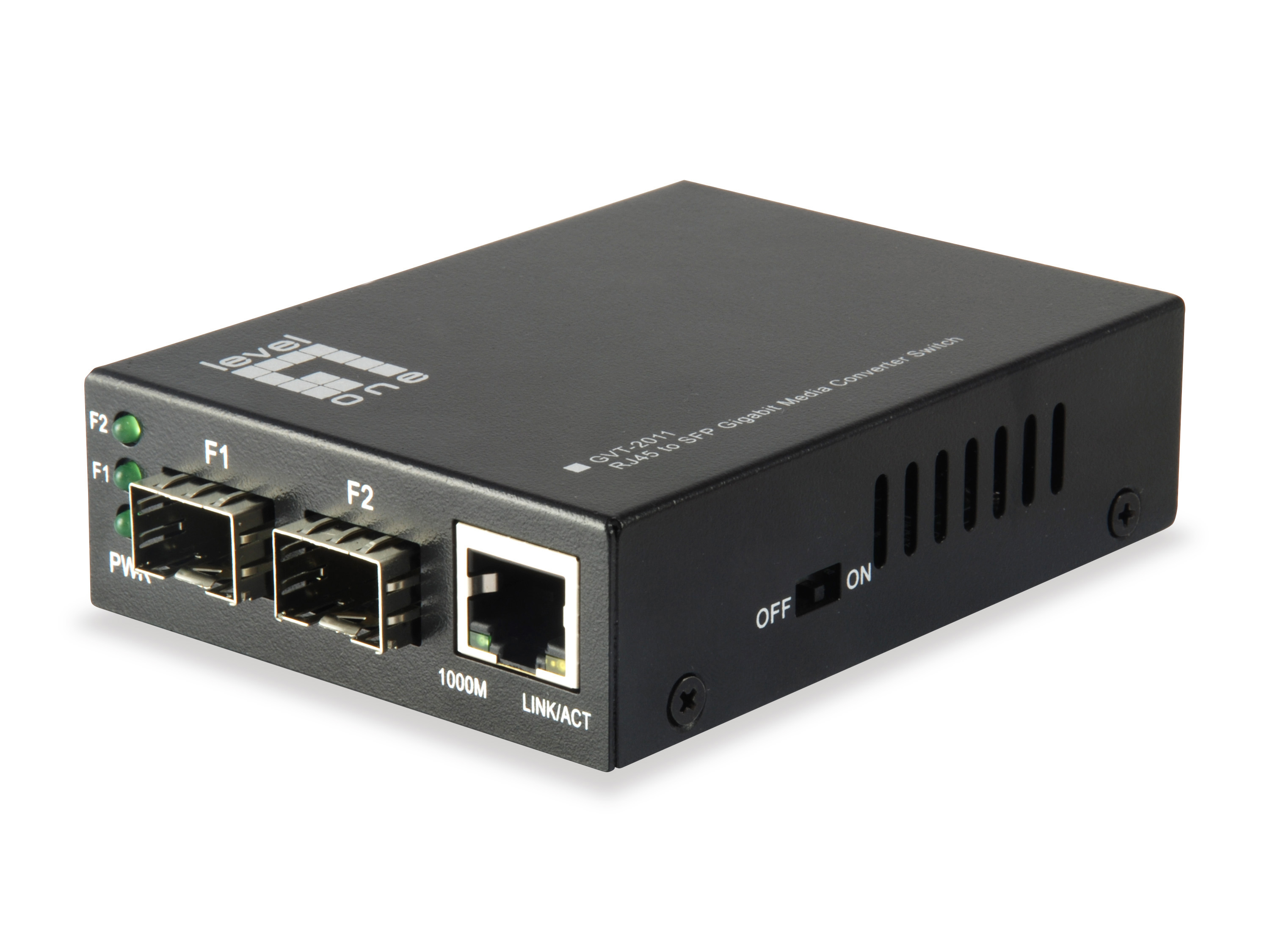 Image of LevelOne RJ45 to SFP Gigabit Media Converter Switch, 2 x SFP, 1 x RJ45