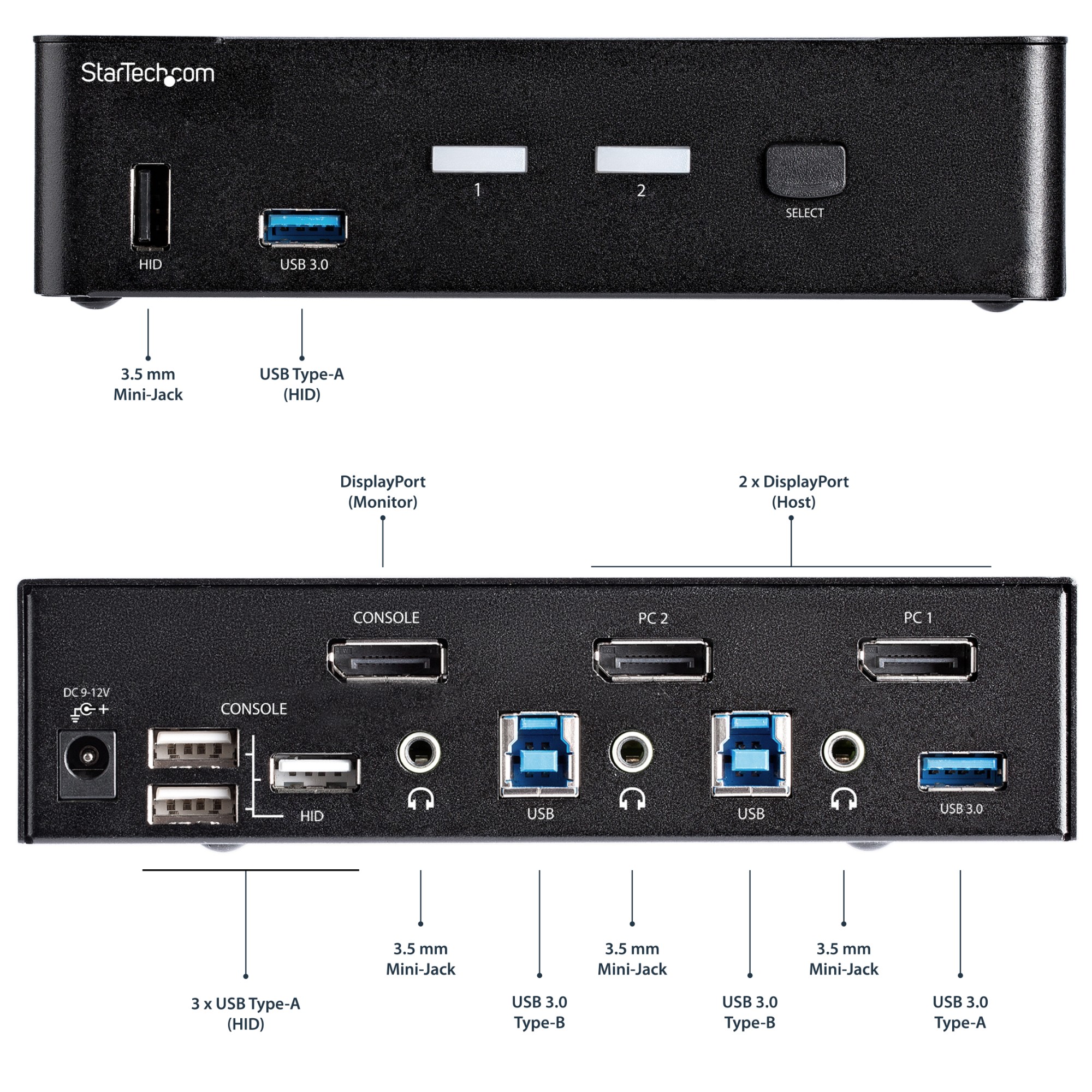 StarTech.com 2 Port DisplayPort KVM Switch - 4K 60Hz - Single Display - Dual Port UHD DP 1.2 USB KVM Switch with Integrated USB 3.0 Hub & Audio - Dell HP Apple Lenovo - TAA Compliant