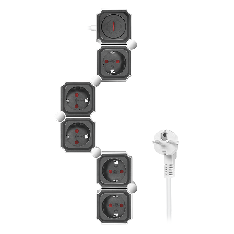 LogiLink Outlet Strip, 5 safety sockets, snake-shaped, white/black