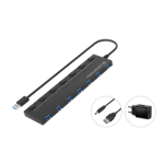 Conceptronic HUBBIES19BP 7-Port USB 3.0 HUB with Power Adapter, 90cm Cable, Individual Power Switch, USB 3.2 Gen 1