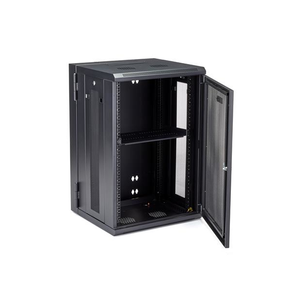 StarTech.com 18U 19&quot; Wall Mount Network Cabinet - 16&quot; Deep Hinged Locking IT Network Switch Depth Enclosure - Assembled Vented Computer Equipment Data Rack w/Shelf &amp; Flexible Side Panels