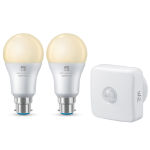 4lite WiZ Connected A60 Warm White WiFi LED Smart Bulb - B22 Bayonet Cap - Pack of 2 + Sensor