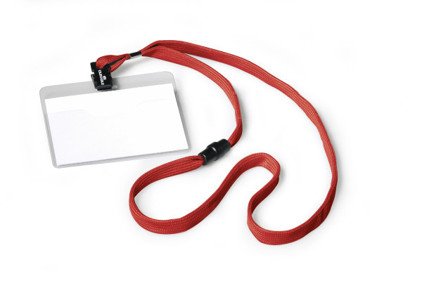 Durable Visitor NAME BADGE 60x90mm with 10mm Textile Necklace Red Pack