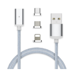 JLC Magnetic 3 in 1 Charging Cable Lightning, Micro USB and Type C 1 Metre - Silver