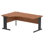 Dynamic Impulse Left Crescent Office Desk W1800 x D1200 x H730mm Cable Managed Leg Walnut Finish Black Frame - I004561 DD
