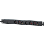 Intellinet 19" 1U Rackmount 7-Way EU 2-pin (CEE 7/3) PDU with Surge Protection, 16A, On/Off, Built in 3m EU 2-pin (CEE 7/3) power cord, 500 Joule/19,500 A Surge Protection, Power Distribution Unit, 7-gang/outlet, Three Year Warranty