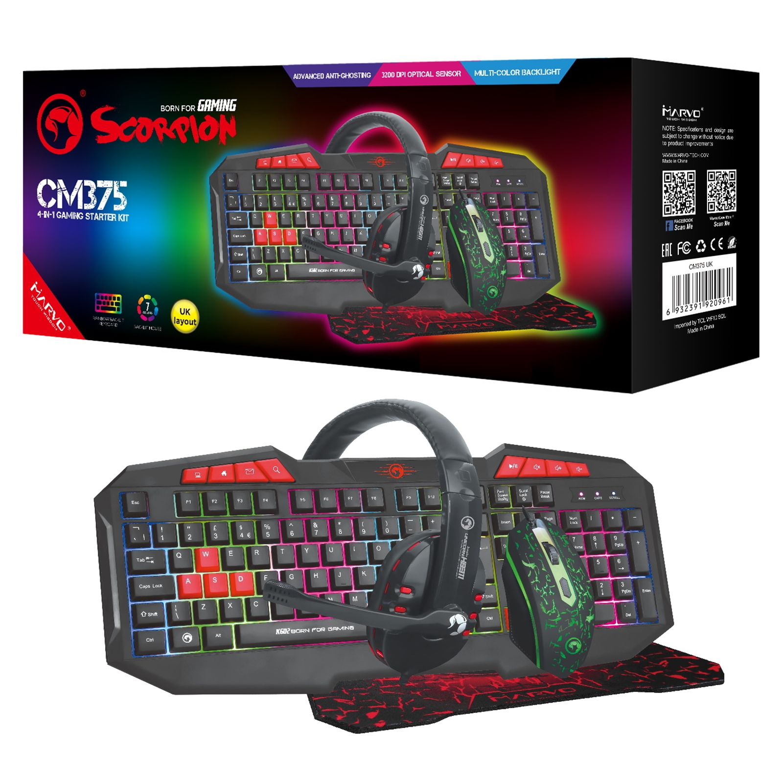 Image of Marvo CM375-UK keyboard Mouse included USB QWERTY UK English Black