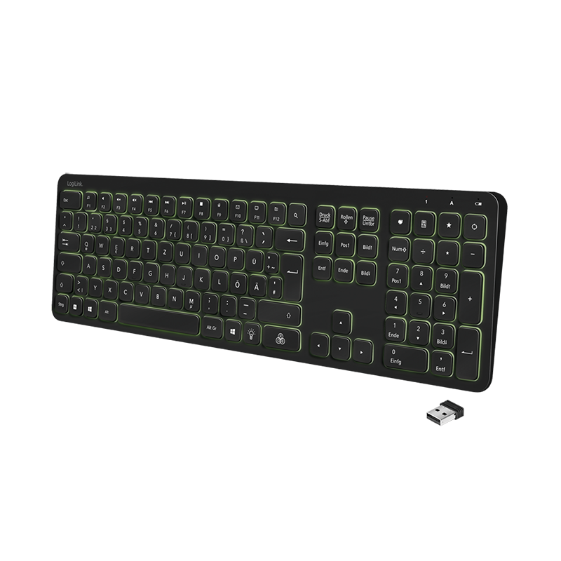 LogiLink Keyboard. Wireless. Windows. 7 color backlight. black
