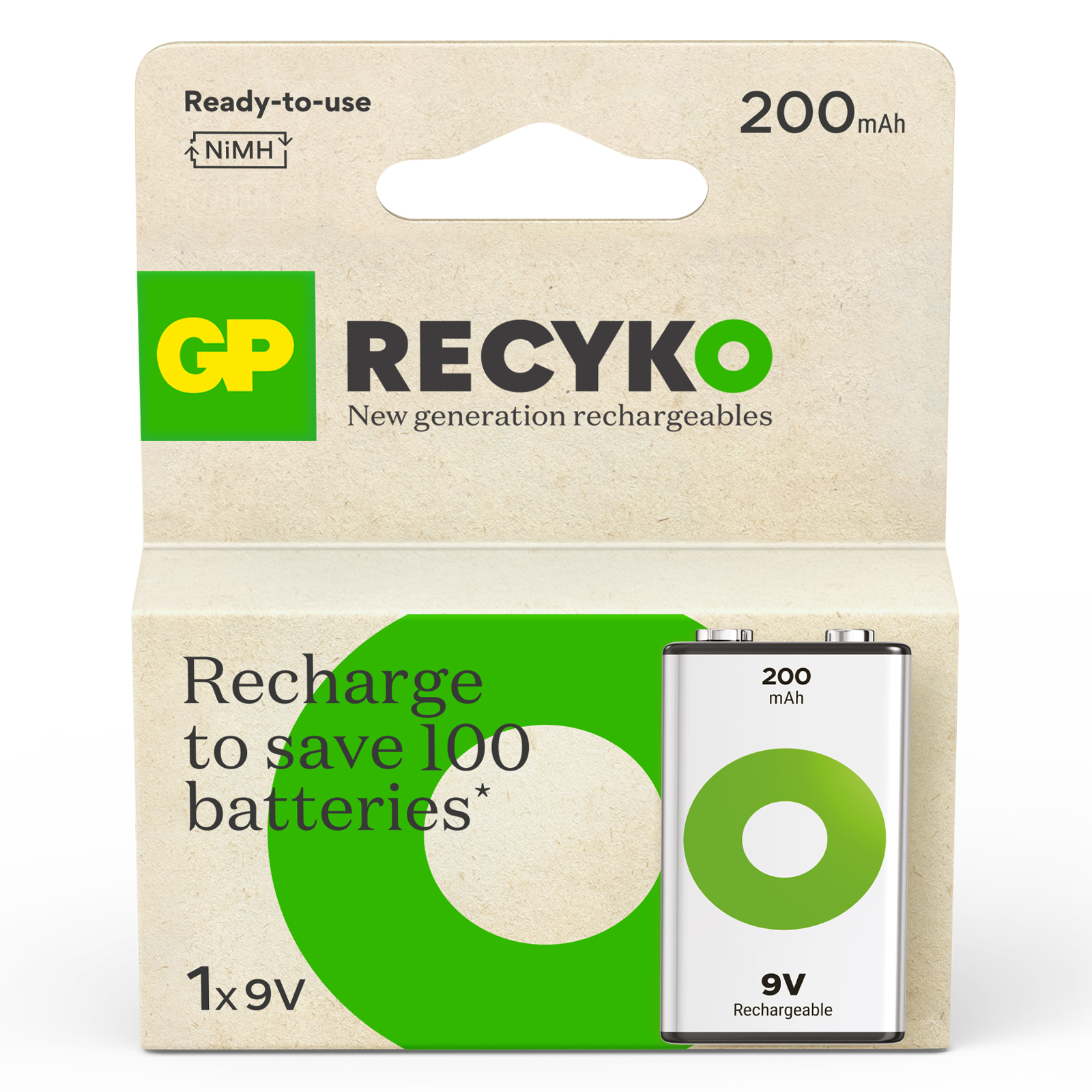 Gp Batteries Gp Recyko 9V Size 200Mah Rechargable Battery