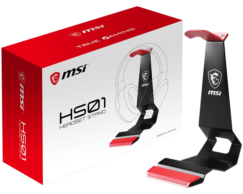 MSI MSI HS01 Gaming Headset Stand; Black with Red; Solid Metal Design;