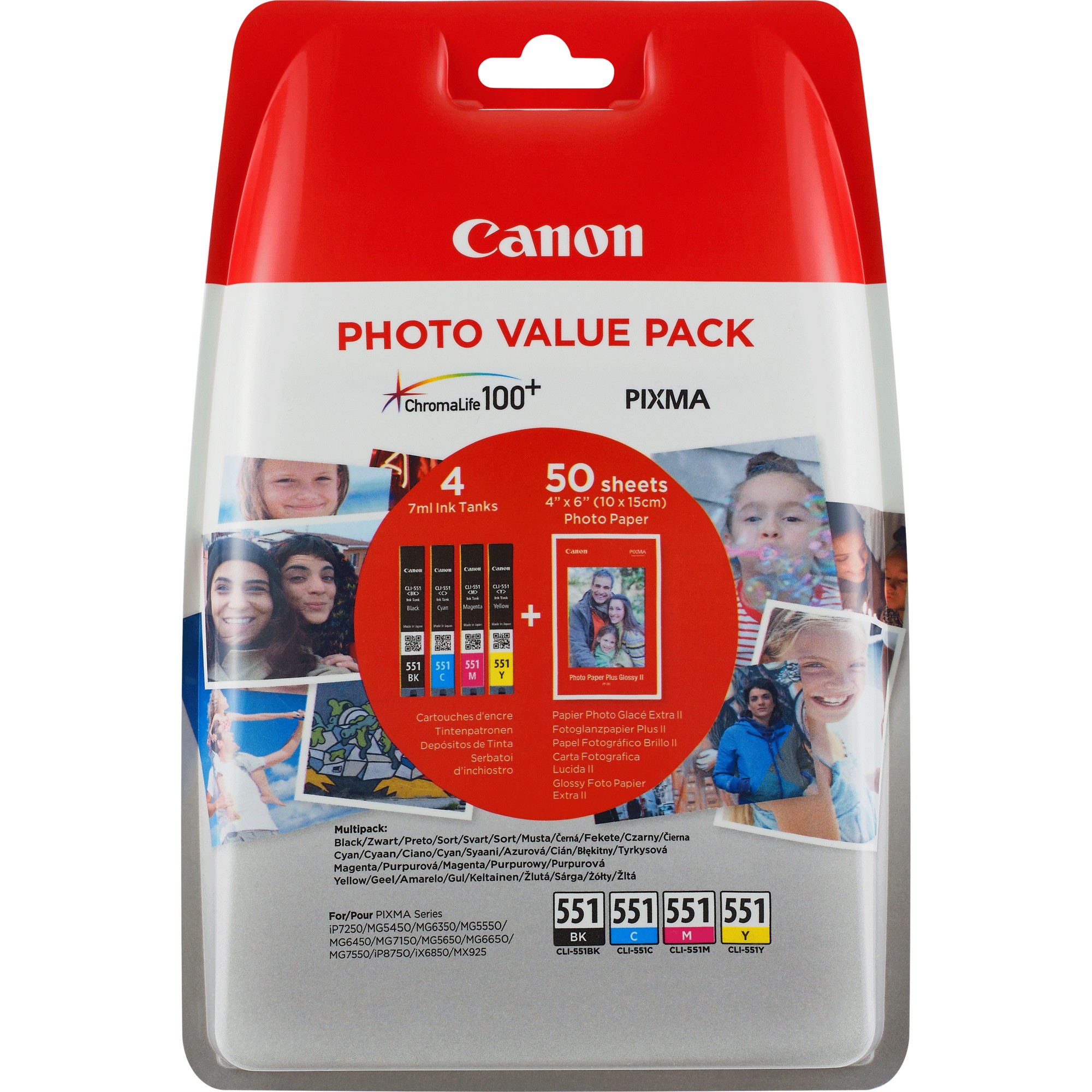 Canon CLI-551 Photo Black/Cyan/Magenta/Yellow Ink Cartridge Multipack