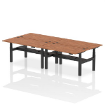 Dynamic Air Back-to-Back W1600 x D800mm Height Adjustable Sit Stand 4 Person Bench Desk With Cable Ports Walnut Finish Black Frame - HA02406 DD