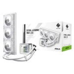 Asrock Steel Legend 360 LCD White AIO Liquid CPU Cooler, 360mm Radiator, Triple 120mm PWM ARGB Fans, LCD Display, Intel LGA1700/1851 & AMD AM5/AM4 Compatible