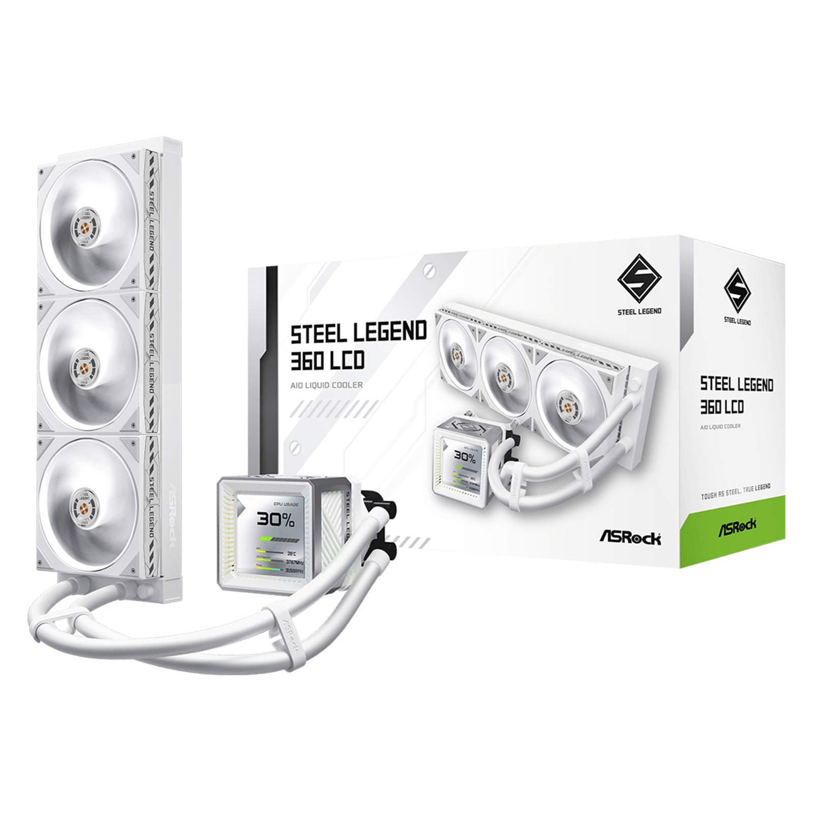 Asrock White Steel Legend 360 Lcd Aio Liquid Cpu Cooler. 360Mm Radiato