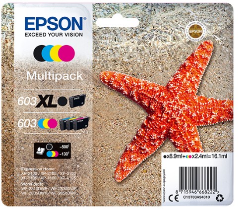 Epson C13T03A94010/603XL/603 Ink cartridge multi pack Bk,C,M,Y 8,9ml + 3x2,4ml Pack=4 for Epson XP 2100