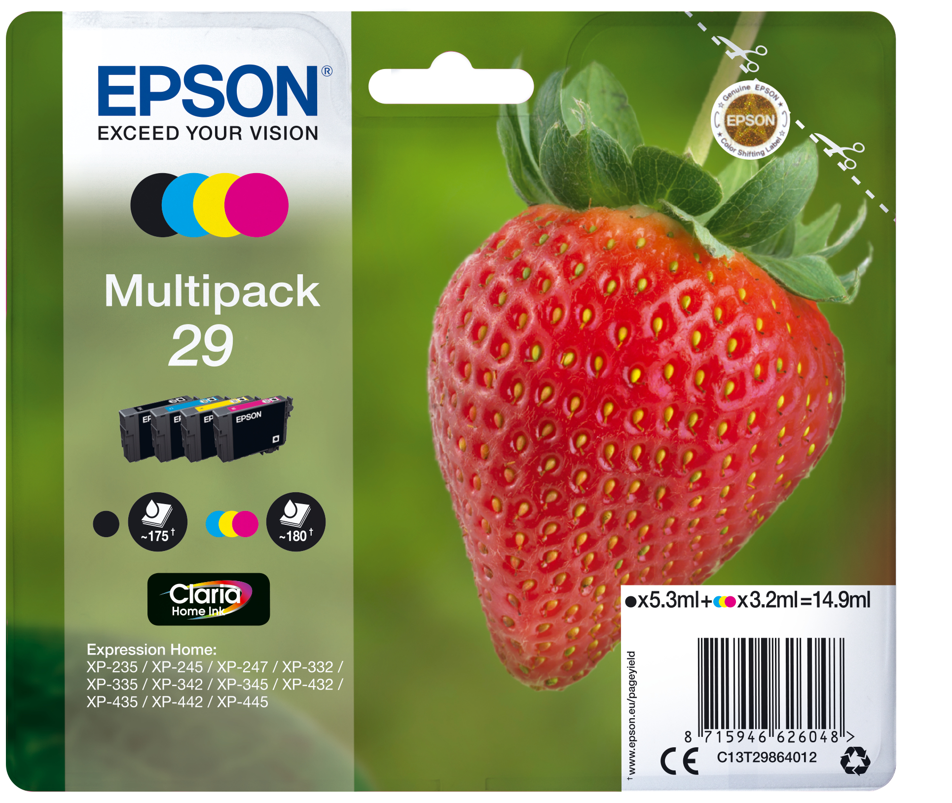Epson C13T29864022/29 Ink cartridge multi pack Bk,C,M,Y Blister Radio Frequency 5,3ml + 3x3,2ml Pack=4 for Epson XP 235/335