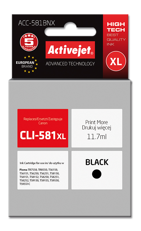 Activejet ACC-581BNX ink (replacement for Canon CLI-581Bk XL; Supreme; 11.70 ml; black)