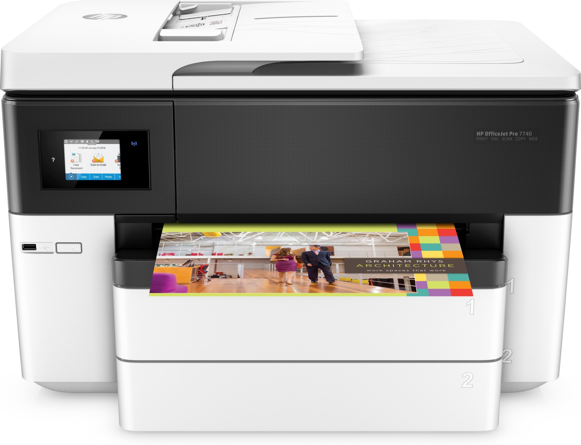 HP OfficeJet Pro 7740 Wide Format All-in-One Printer, Print, copy, scan, fax, 35-sheet ADF; Scan to email