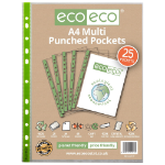 Eco Eco A4 100% Recycled Bag 25 65 Micron Multi Punched Pockets - Pack of 25