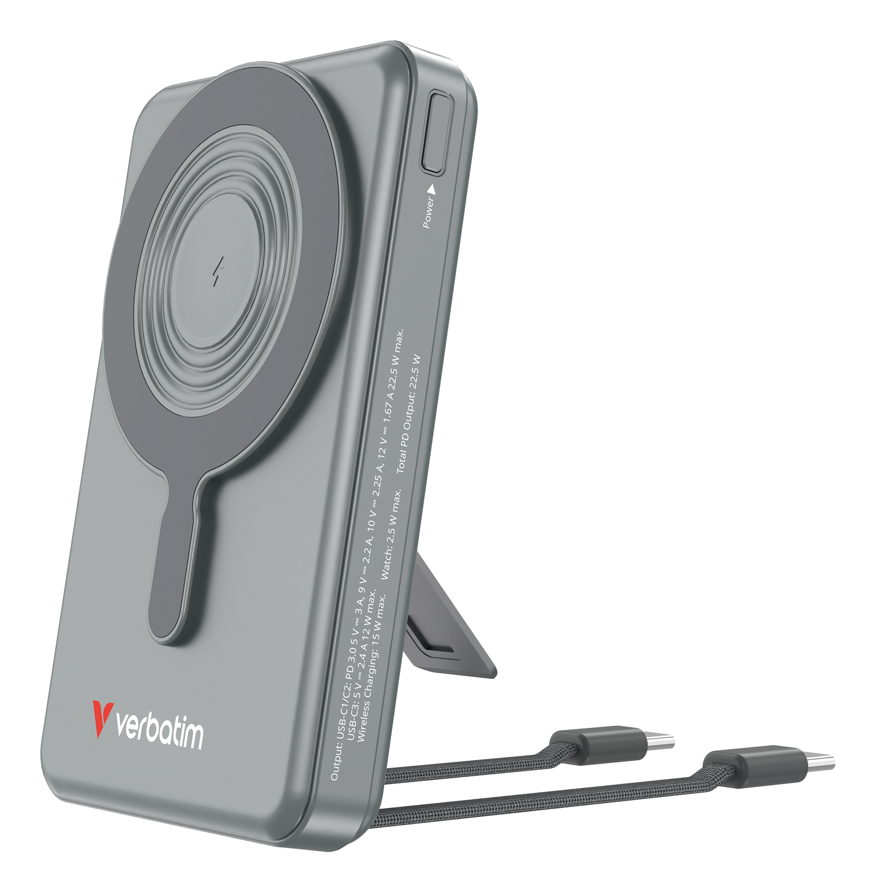 Verbatim Charge'n'Go 2C & Display Power Bank 10000 mAh Grey