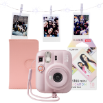 Fujifilm Instax Mini 13 Instant Camera - Candy Pink + Photo Album, LED String Lights, Pegs & 10 Shot Macaron Pack