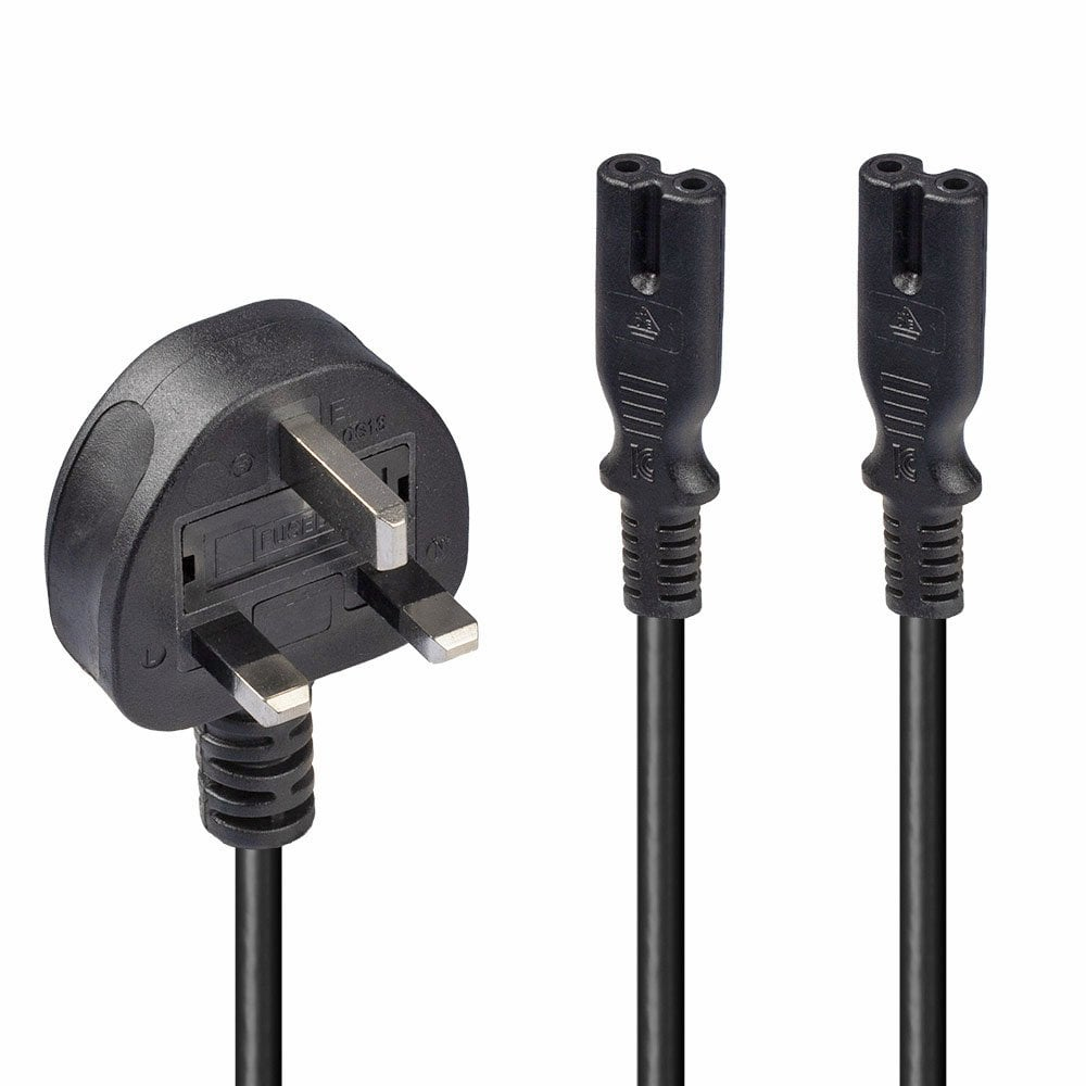 Image of Lindy 2.5m UK 3 Pin Plug to 2 x IEC C7 Splitter Extension Cable, Black