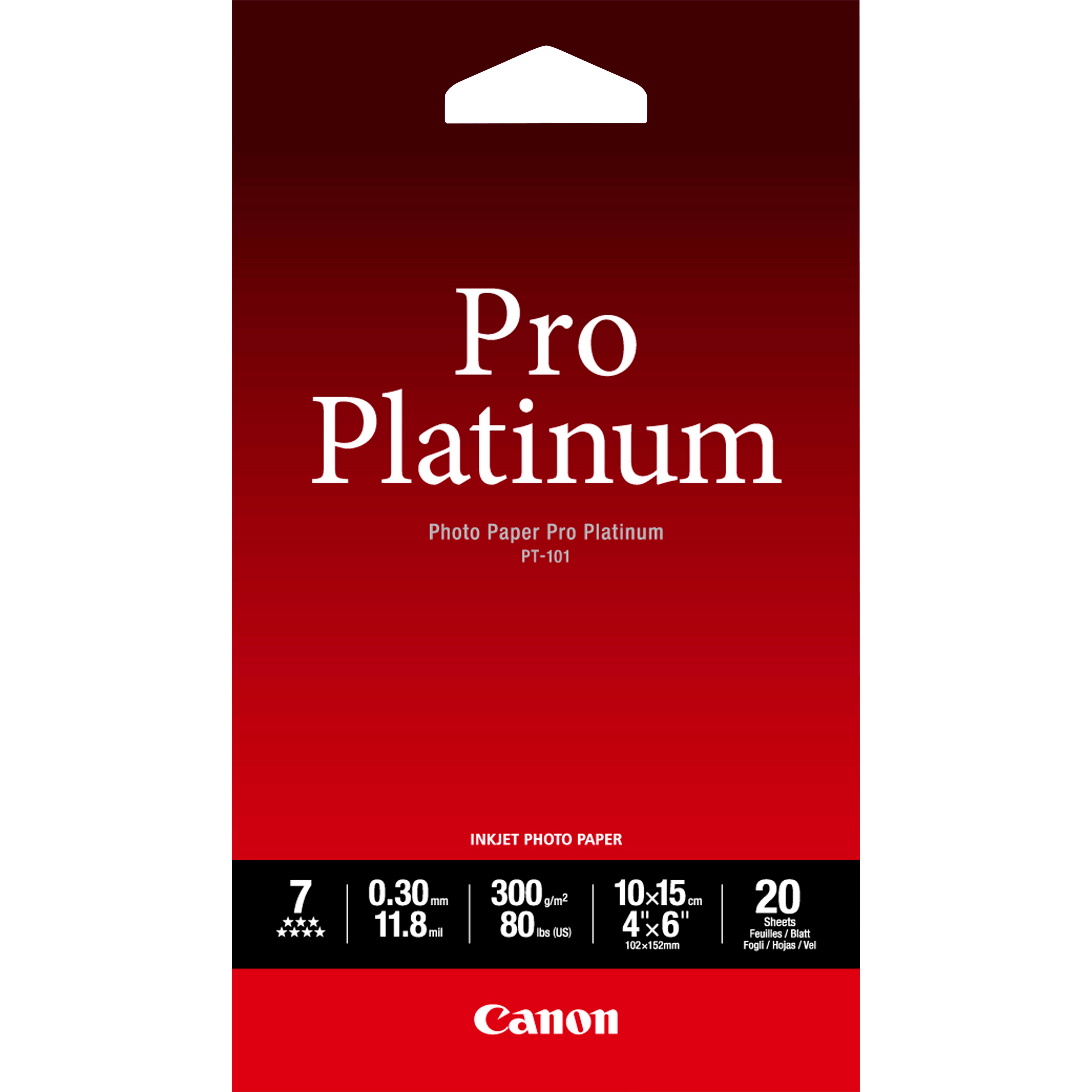 Image of Canon PT-101 Pro Platinum Photo Paper 4x6" - 20 Sheets