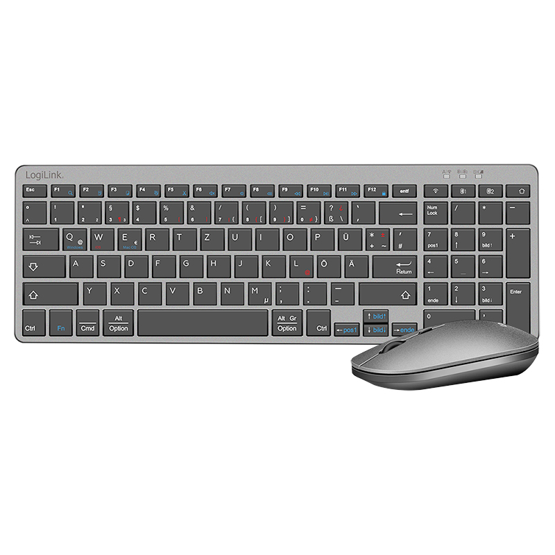 LogiLink ID0215 keyboard Mouse included Home/Office Bluetooth QWERTZ German Anthracite, Grey