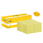 3M Post-it® Notes, Canary Yellow, 76 mm x 76 mm, Promo Pack, 100 Sheets/Pad, 12 + 12 FREE Pads/Pack, Cardboard Pack, 100% PEFC SGSCH-PEFC-COC-110078