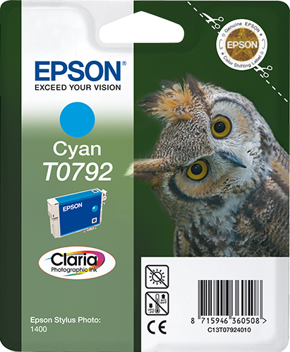 Epson C13T07924010|T0792 Ink cartridge cyan, 1.35K pages ISO/IEC 24711 11ml for Epson Stylus Photo P 50/PX 730/1400