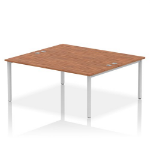 Dynamic Impulse W1800 x D1600 x H750mm Back to Back 2 Person Bench Desk With Cable Management Ports Goal Post Leg Walnut Finish Silver Frame - IB00392 DD
