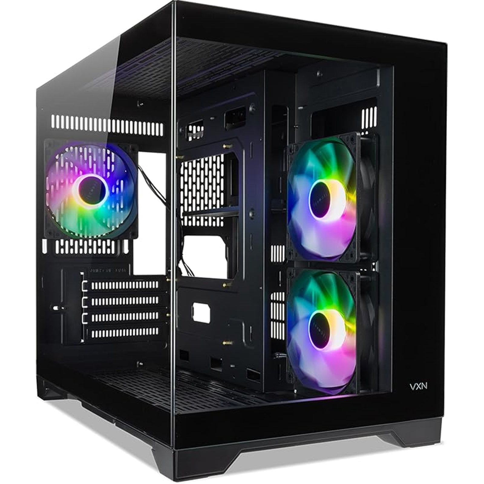 TECWARE VXN Evo mATX PC Case, Dual-Chamber Glass Design, 3 x ARGB Fans Included, Massive Cooling Support (Up to 360mm Radiator), Tool-Free Panels, USB-C, Black