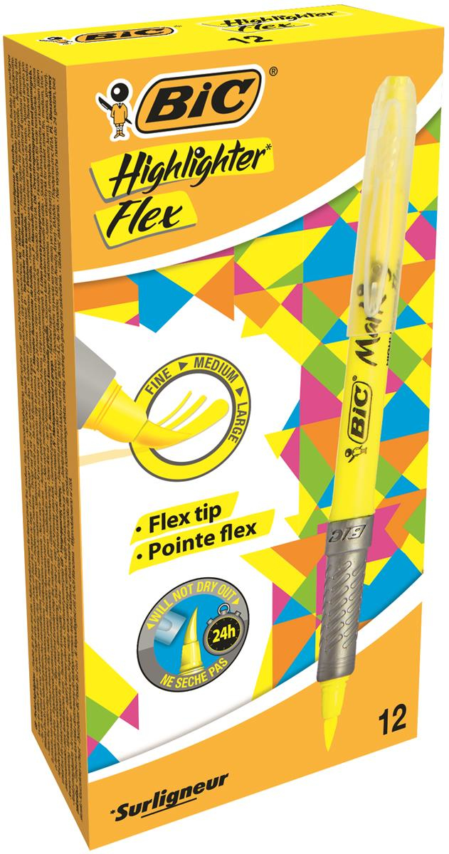 BIC Highlighter Flex marker 12 pc(s) Yellow Brush tip