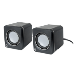 Manhattan 2600 Series Speaker System, Small Size, Big Sound, Two Speakers, Stereo, USB power, Output: 2x 3W, 3.5mm plug for sound, In-Line volume control, Cable 0.9m, Black/Grey, Box