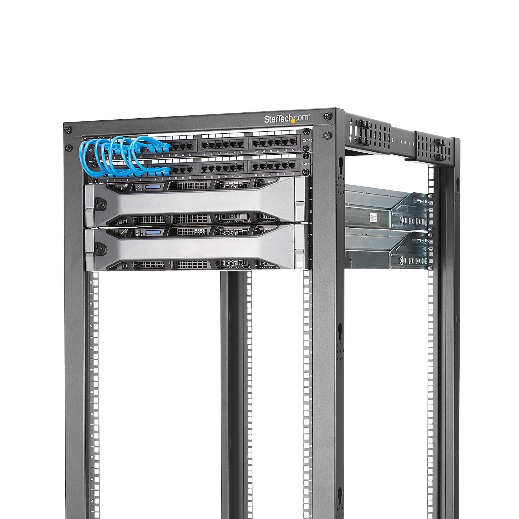 StarTech.com Armadio Server Rack con 4 staffe a Telaio Aperto 18U con profondit&Atilde;&nbsp; regolabile da 59-104cm - Rack per apparecchiature di rete con rotelle, livellatori e gestione dei cavi